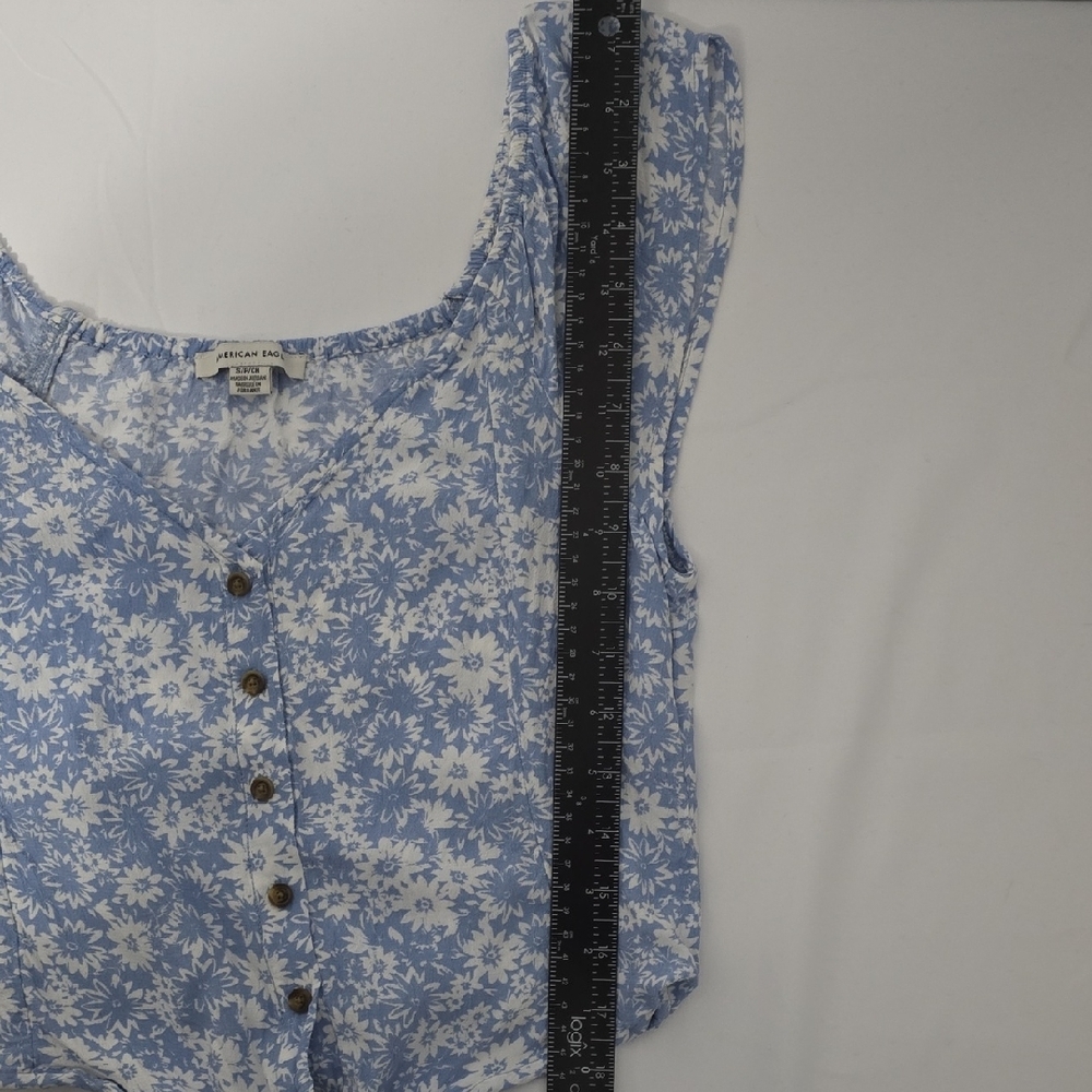 American‎ Eagle Outfitters Blue Floral Cropped Tie Front Off Shoulder Blouse - Picture 6 of 7